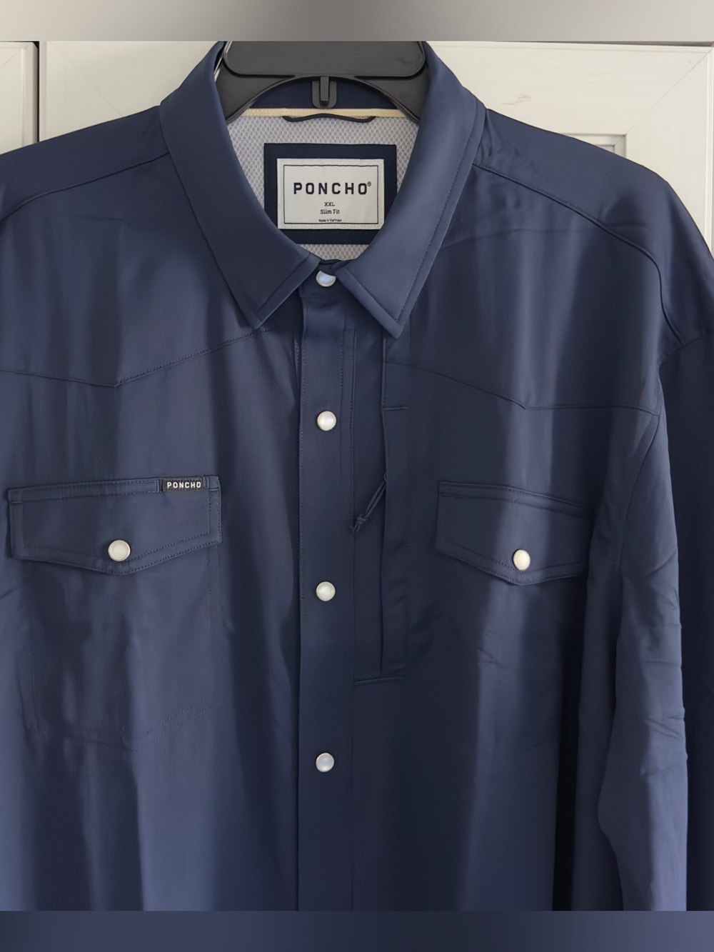 Poncho The Pacifico Long Sleeve Shirt in Navy Size XXL Slim Fit - Picture 3 of 9